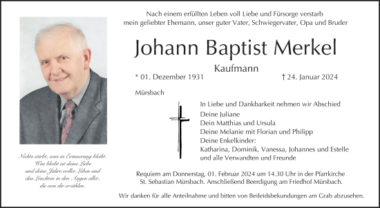 Anzeige von Johann Baptist Merkel von MGO