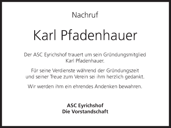 Anzeige von Karl Pfadenhauer von MGO