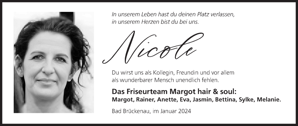  Traueranzeige für Nicole  vom 27.01.2024 aus MGO