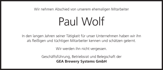 Anzeige von Paul Wolf von MGO