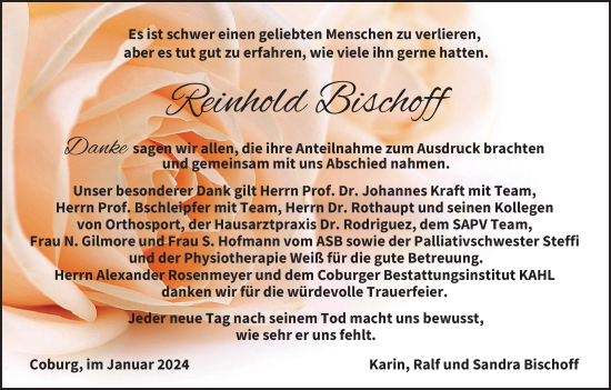 Anzeige von Reinhold Bischoff von MGO