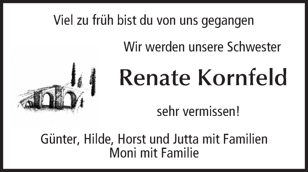  Traueranzeige für Renate Kornfeld vom 20.01.2024 aus MGO