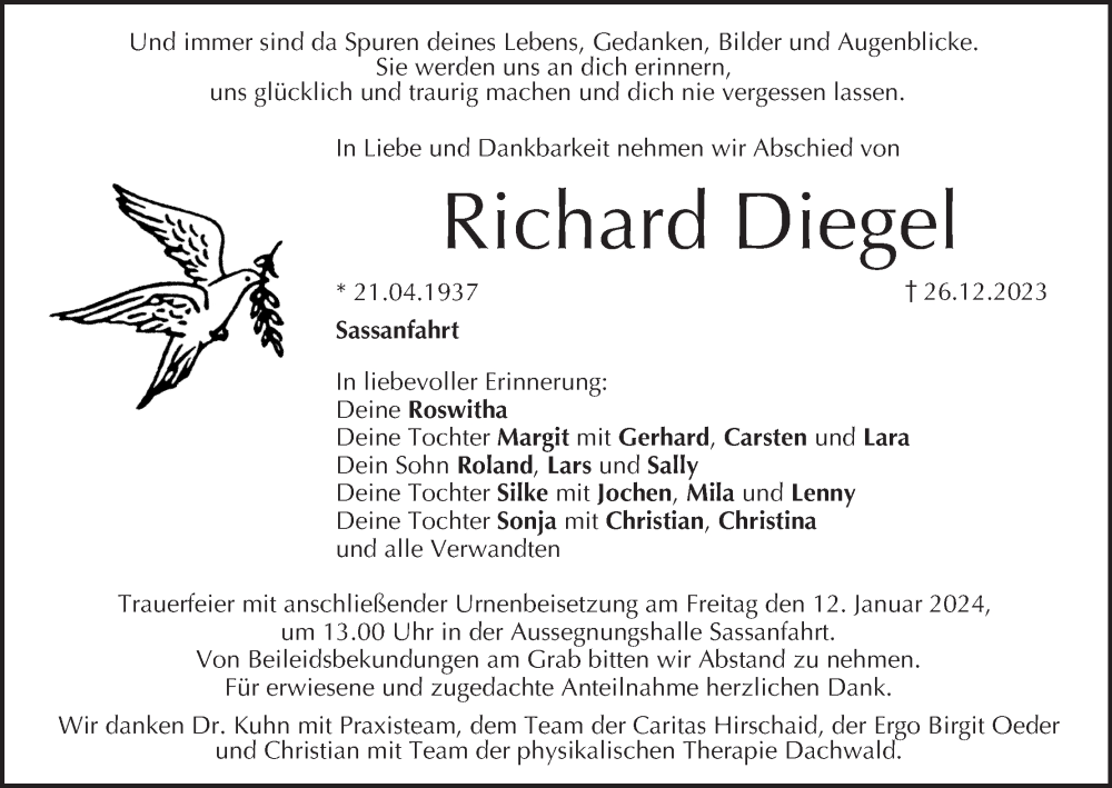 Richard Diegel | Traueranzeige | Trauer.inFranken.de