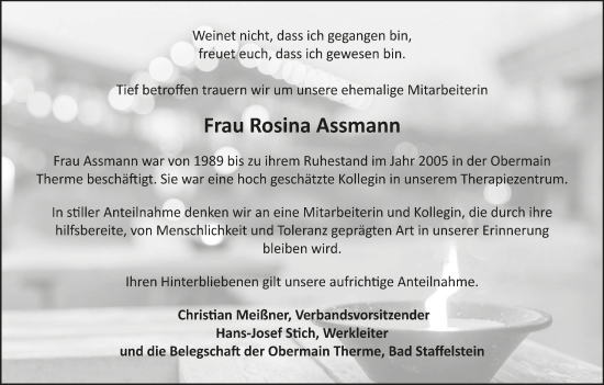 Anzeige von Rosina Assmann von MGO