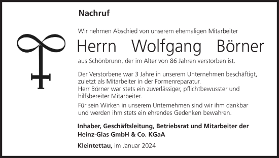 Anzeige von Wolfgang Börner von MGO