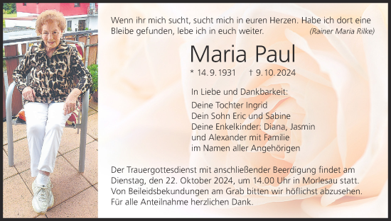 Anzeige von Maria Paul von MGO