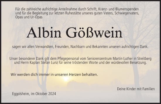 Anzeige von Albin Gößwein von MGO