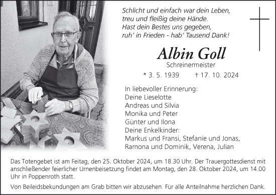 Anzeige von Albin Goll von MGO