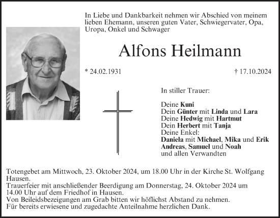 Anzeige von Alfons Heilmann von MGO