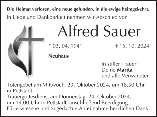 Anzeige von Alfred Sauer von MGO