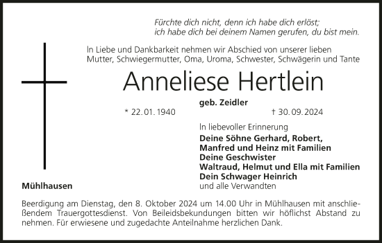 Anzeige von Anneliese Hertlein von MGO