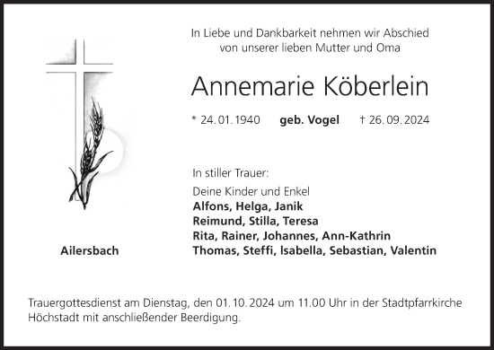 Anzeige von Annemarie Köberlein von MGO