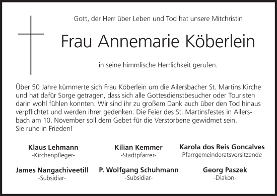 Anzeige von Annemarie Köberlein von MGO