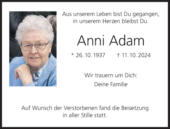 Anzeige von Anni Adam von MGO