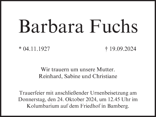 Anzeige von Barbara Fuchs von MGO