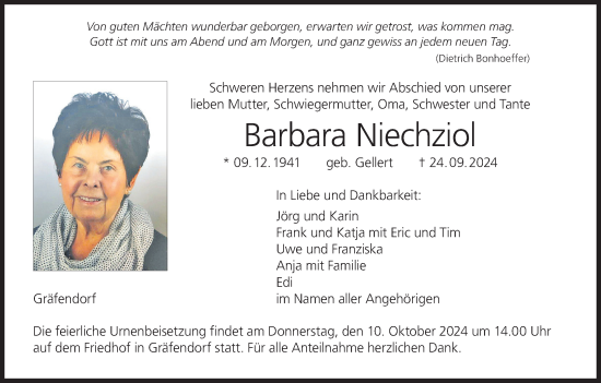 Anzeige von Barbara Niechziol von MGO