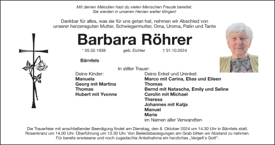 Anzeige von Barbara Röhrer von MGO