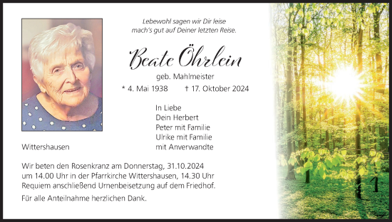 Anzeige von Beate Öhrlein von MGO