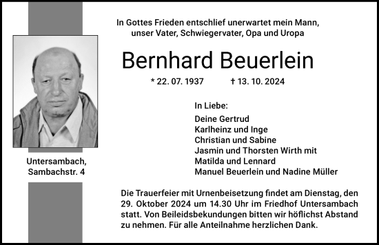 Anzeige von Bernhard Beuerlein von MGO