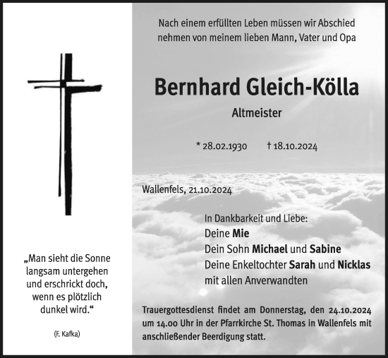 Anzeige von Bernhard Gleich-Kölla von MGO