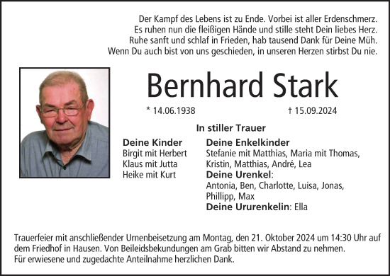 Anzeige von Bernhard Stark von MGO