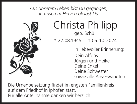 Anzeige von Christa Philipp von MGO