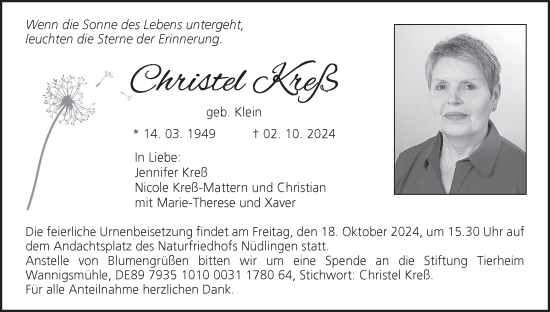 Anzeige von Christel Kreß von MGO