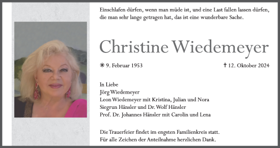 Anzeige von Christine Wiedemeyer von MGO