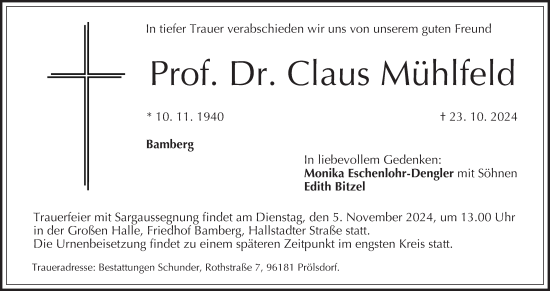 Anzeige von Claus Mühlfeld von MGO