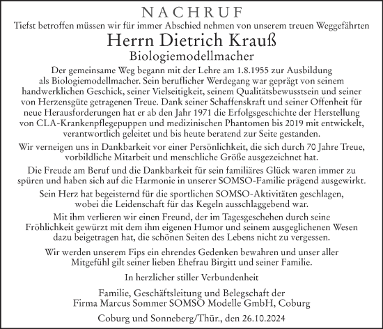 Anzeige von Dietrich Krauß von MGO