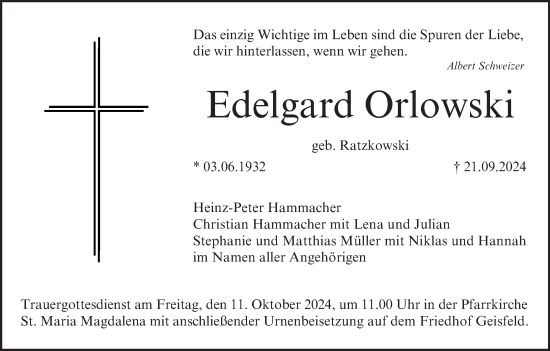 Anzeige von Edelgard Orlowski von MGO