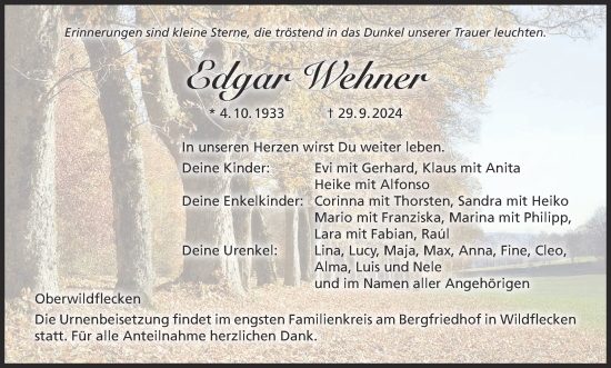 Anzeige von Edgar Wehner von MGO