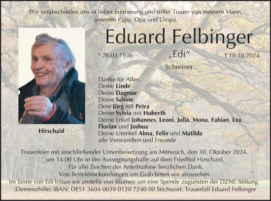 Anzeige von Eduard Felbinger von MGO