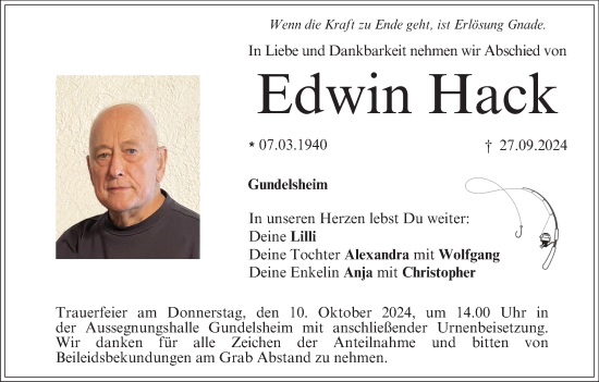 Anzeige von Edwin Hack von MGO