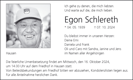 Anzeige von Egon Schlereth von MGO