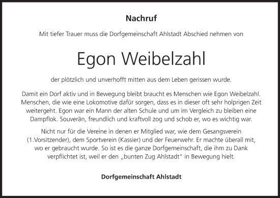 Anzeige von Egon Weibelzahl von MGO