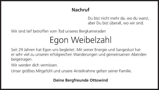 Anzeige von Egon Weibelzahl von MGO