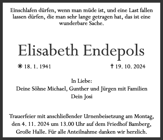 Anzeige von Elisabeth Endepols von MGO