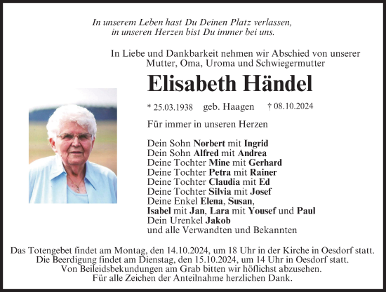 Anzeige von Elisabeth Händel von MGO