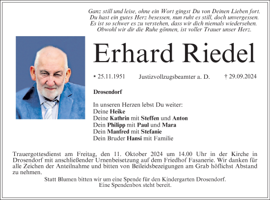 Anzeige von Erhard Riedel von MGO