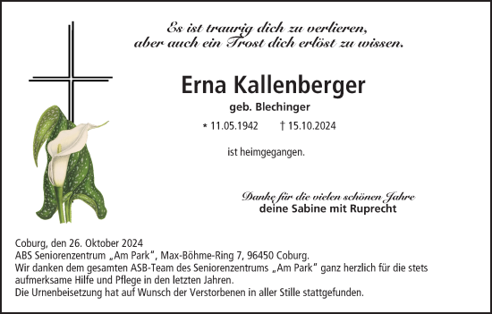 Anzeige von Erna Kallenberger von MGO