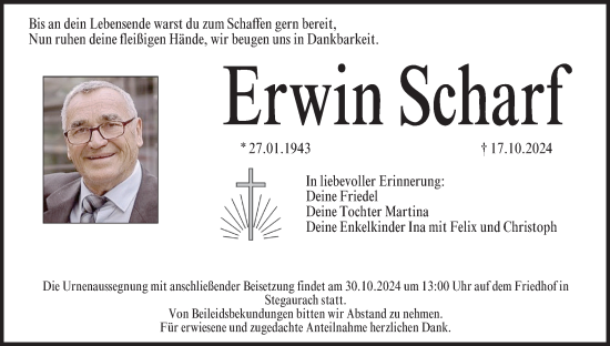 Anzeige von Erwin Scharf von MGO