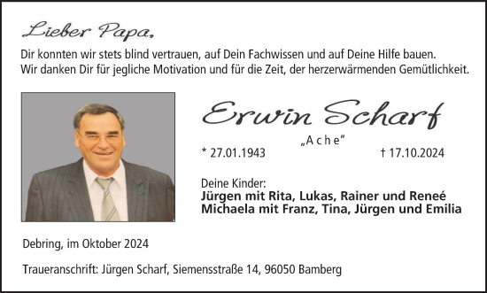 Anzeige von Erwin Scharf von MGO