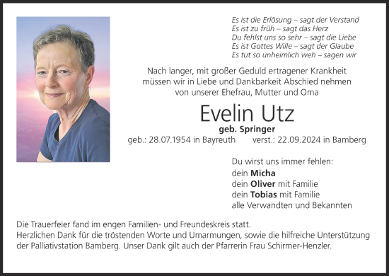 Anzeige von Evelin Utz von MGO