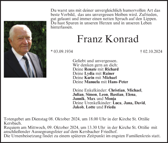 Anzeige von Franz Konrad von MGO