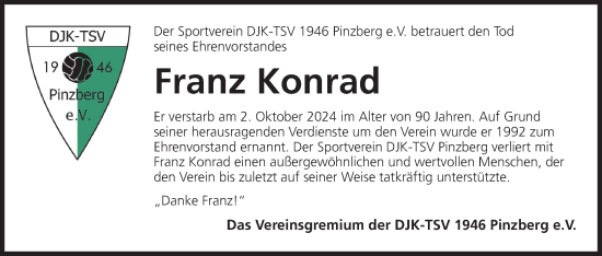 Anzeige von Franz Konrad von MGO