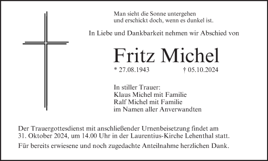 Anzeige von Fritz Michel von MGO