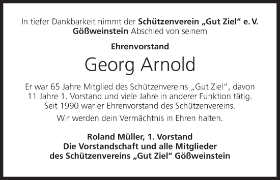 Anzeige von Georg Arnold von MGO