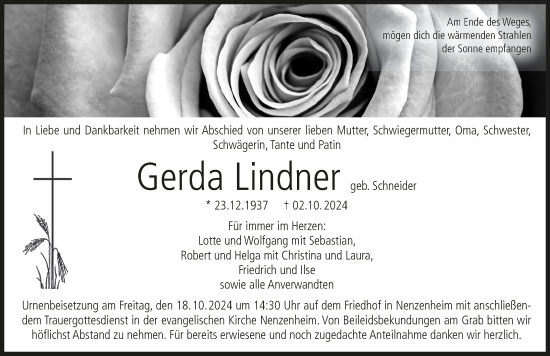 Anzeige von Gerda Lindner von MGO