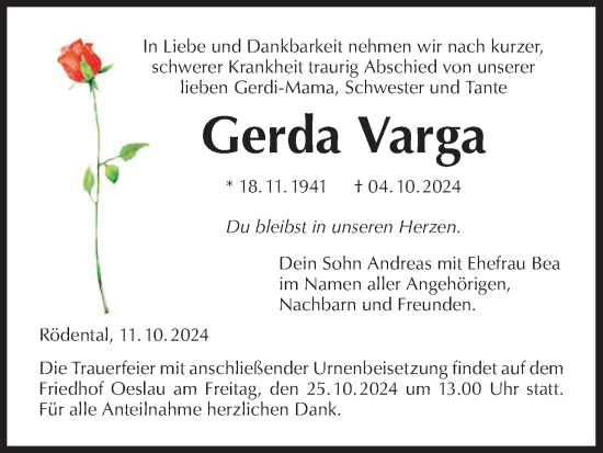 Anzeige von Gerda Varga von MGO